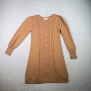 Nicole Miller‎ New York Women's Camel Cable Knit Embroidered Flower Dress M